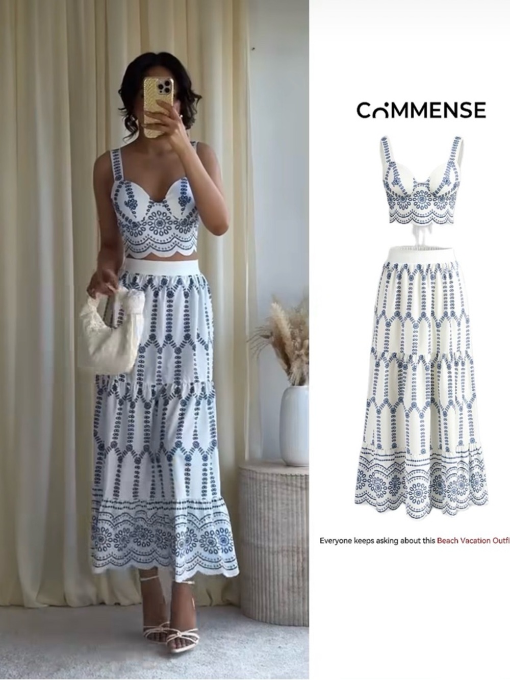 Commense NWT Women's White & Blue Tiered Maxi Skirt